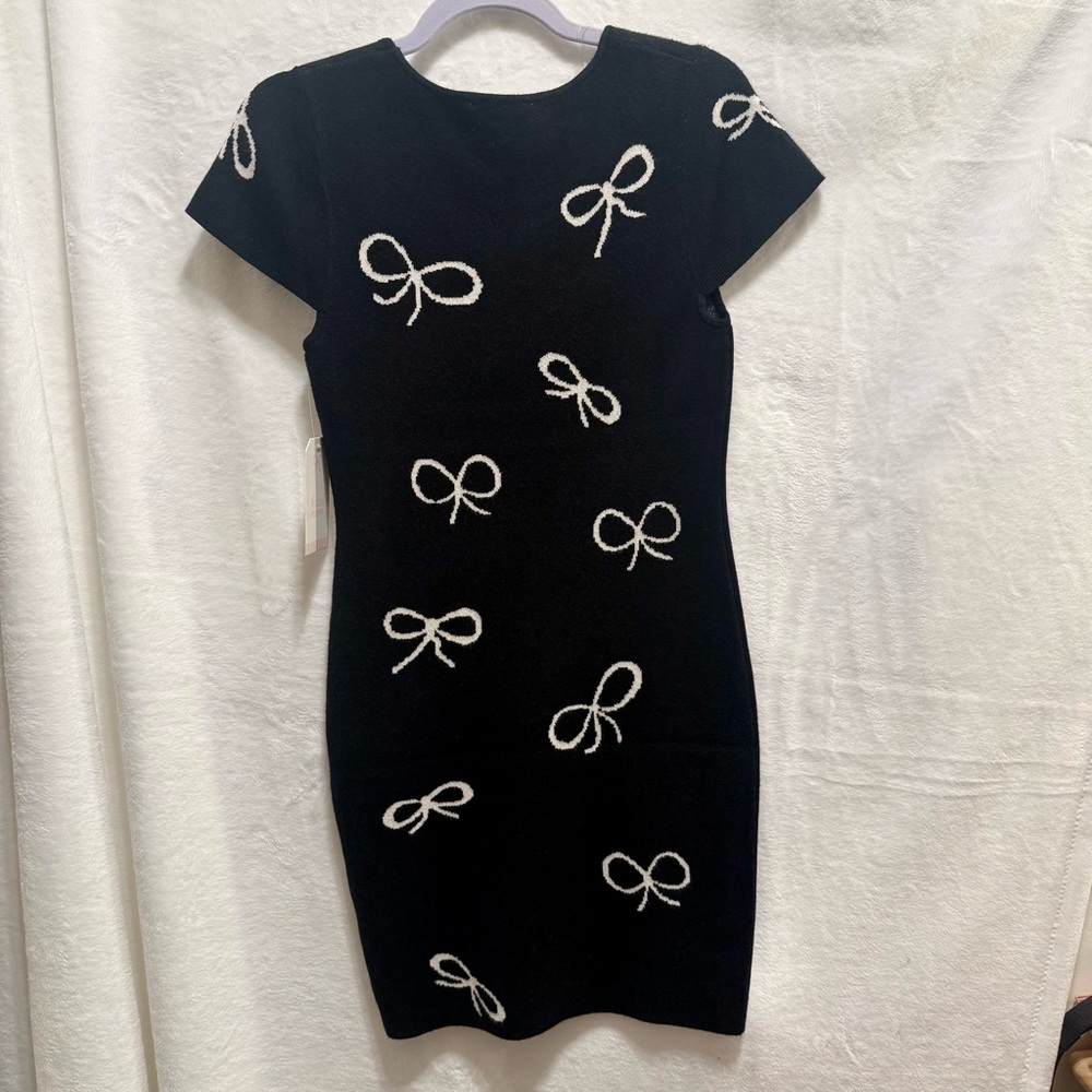 Black Bow Pattern Mini Dress - Picture 2 of 7